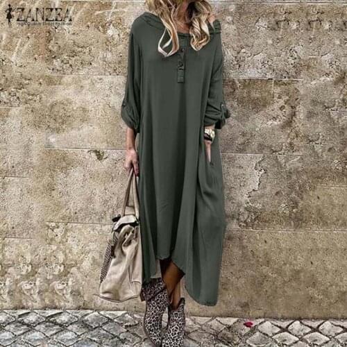ZANZEA Autumn Hoodies Sundress Women Solid Long Sleeve Long Shirt Dress Casual Loose Work Vestido Dresses Kaftan Robe Femme 7