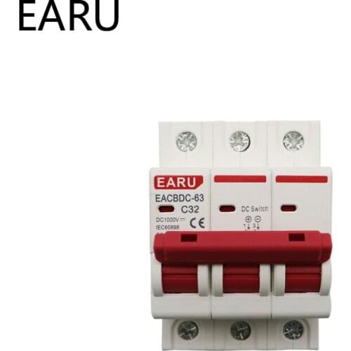 DC 1000V 3P Solar Mini Circuit Breaker Overload Protection Switch 6A 10A 16A 20A 25A 32A 40A 50A 63A DC1000V Photovoltaic PV MCB