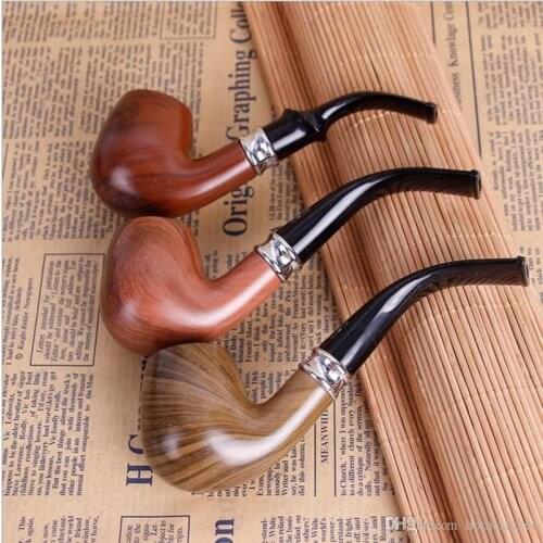 Durable Classic Wooden Smooth Standard chimney Smoking Tobacco Pipe Bent Type black Gift Set free shipping