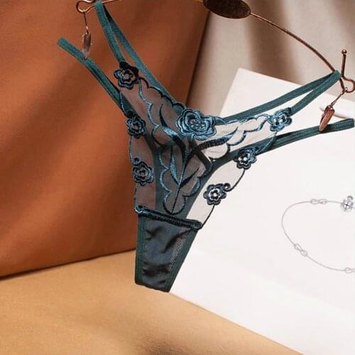 Sexy embroidered mesh yarn ladies thong transparent perspective young woman temptation underwear fashion hot T pants G-String