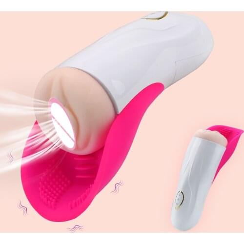 Penis Training Artificial Vagina Glans Stimulate Massager Tongue Licking Male Masturbation Cup Aircraft Cup Sucking Vibrator