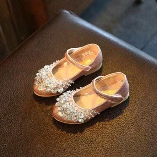Girl Flats Shoes Childrens Rhinestone Leather Sweet Princess Shoes Girl Performance Party Wedding Shoes Spring Summer New E564