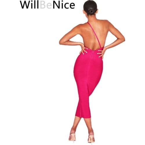 Willbenice 2019 Women Pink Orange Black Bandage Dress Vestidos Sleeveless Midi Celebrity Sexy Club Bodycon Bandage Woman
