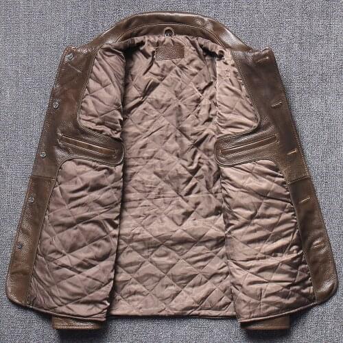 2021 Brown Business Casual Style Genuine Leather Jacket Single Breasted Large Size 4XL Real Natural Cowhide Autumn Coat HOT SALE