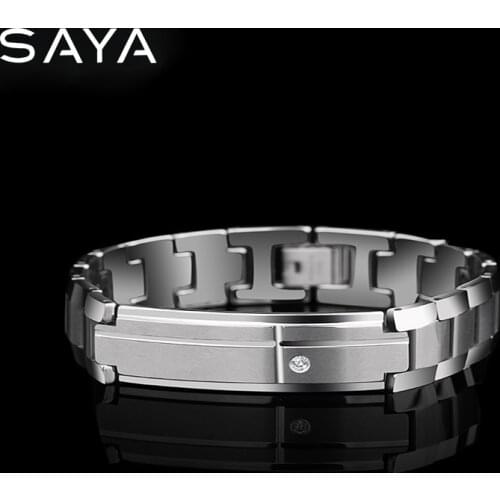 Tungsten Carbide Bracelets, Stylish Link Chain with CZ Stones Brushed Finishing, Length 19.5CM, Free Shipping, Customized