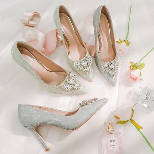 2021 New Pointed Toe Thin High Heels Wedding Shoes for Women 41 42 43