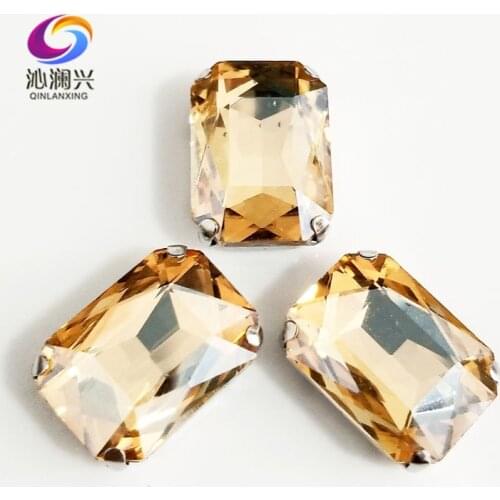 Golden champion Rectangle octagonal shape High quality Glass Crystal sew on claw rhinestones,Diy Clothing accessories SWC05