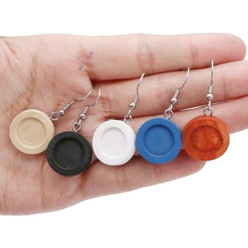10pcs/lot Stainless Steel Ear Hook Wood Earring Blank Base Cabochon Settings for Diy Jewelry Making Earrings Findings Supplies