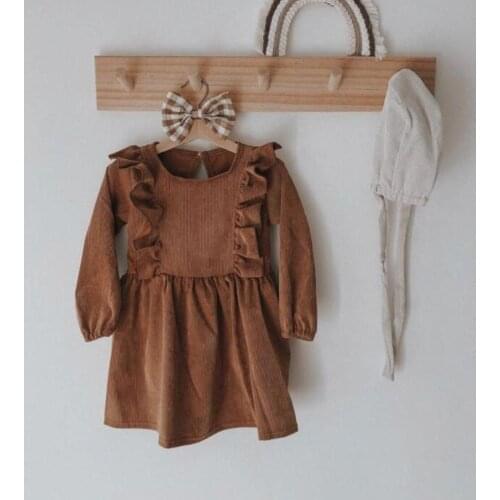 2021 Korea style girls corduroy dress fashion cotton spring full sleeve girls dresses