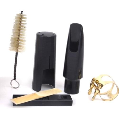 4pcs Tenor Saxophone Sax Mouthpiece + Reed + Reed Guard + Cleaning Brush Set