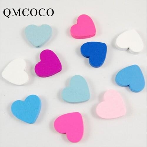 50Pcs Colorful Heart-shaped Wooden Beads Wood Chip Childrens Handmade Beaded Environmentally Jewelry Baby Toys Accessories