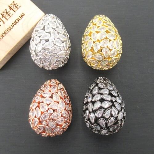 APDGG 25x35mm Hollow Teardrop Gold plated Cubic Zirconia CZ Micro Paved Loose Metal Beads For Jewelry Making DIY