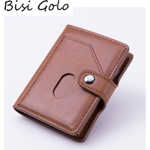 BISI GORO 2020 Pop-up Wallet Automatic Clutch Hasp Luxury Fashion Card Holder RFID Aluminum PU Leather Antitheft Business Purses