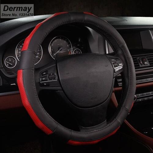 Genuine Leather Steering Wheel Cover Non Slip Massage M size 38cm Fits Most Cars Freee Shipping
