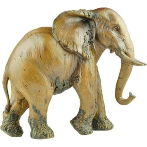 FAUX WOOD ELEPHANT DECORATIVE FIGURINE ANIMAL STATUE ART SCULPTURE COLOPHONY CRAFTS HOME DECORATION 40CM R527