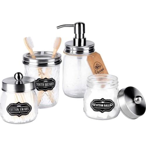 4pcs/set Liquid Soap Dispenser Bottle Toothbrush Cotton Balls Cotton Swabs Containers Bathroom Jars Set Skin Care Tool EK-New