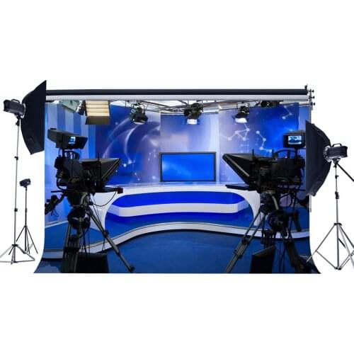 TV Station Backdrop Direct Broadcasting Room Backdrops Bokeh Shining Stage Lights Live News Room Photography Background