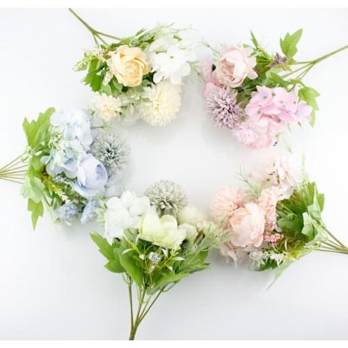 Artificial Flowers Retro Silk Peony Bouquet Hydrangea Vintage Bride Holding Fake Flower Home Wedding Decoration Accessories