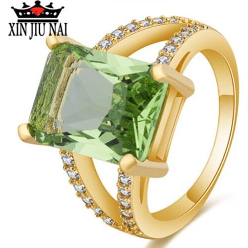 Green Crystal Rectangular Stone Jewelry Rings For Women Rings For Party Anniversary Green Tourmaline, Olivine Engagement Ring