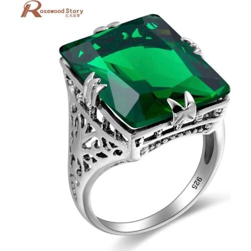 Luxury Green Russian Green CZ Stone Cocktail Ring 925 Sterling Silver Rings for Women Fine Jewelry Women Fashion Classic Set