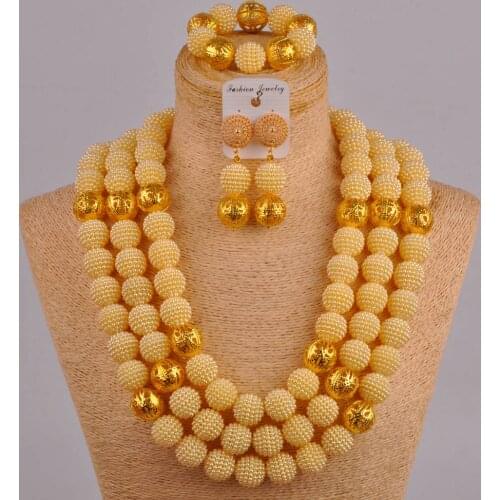 24inches beige necklace african set simulated pearl nigerian wedding set african beads jewelry set FZZ63