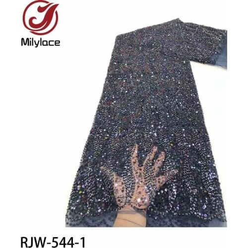 African Lace Fabric 2020 High Quality Sequin Lace Fabric Handmade Beaded Lace Fabric for Party Dress RJW-544