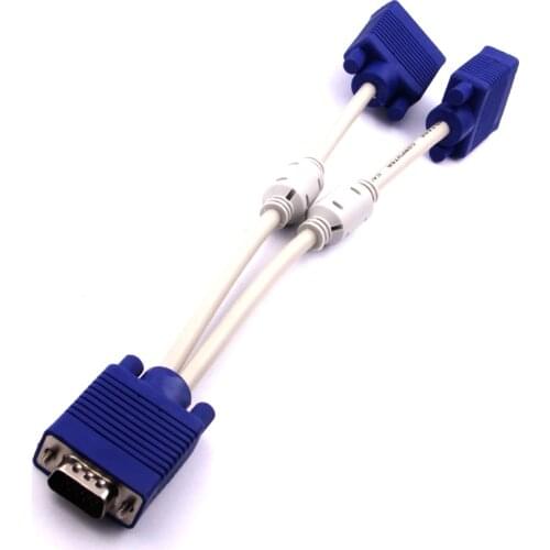 Hot 1pc computer to dual 2 monitor vga splitter cable video Y splitter 15 pin two ports vga male to female for PC laptop