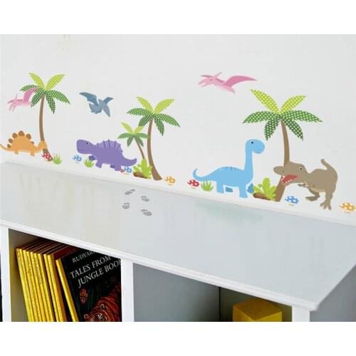 Lovely Dinosaurs Wall Stickers For Kids Room Bedroom Home Decoration Cartoon Safari Mural Art Diy Animals Posters Pvc Decals