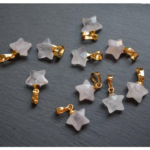 Nature rose agates ,pink quartz star shape pendant with Gold Electroplated Edges