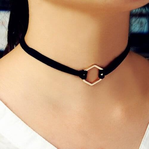 2016 New Trend Hot Fashion Adjustable Black Rope Choker Necklace Wrap Gold color Geometry For Women Girls