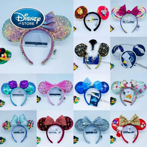 2021 New Disney Minnie Mouse Headband For Women Shanghai Disneyland Mickey Ears Hair Band Sequin Cosplay Accessories Gift Toys