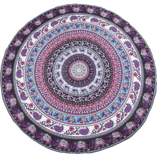 New Round Print Bohemian Mandala Tapestry Wall Hanging Picnic Beach Towel Blanket Purple Elephant Mandala