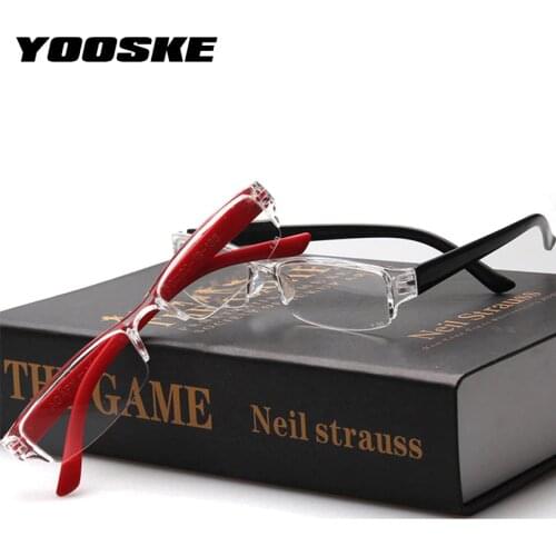 YOOSKE Ultra-light Reading Glasses Women Semi-frame Eyeglasses Men Resin Anti-fatigue Lens Eyewear Diopter 1.0 1.5 2.0 2.5 3.0