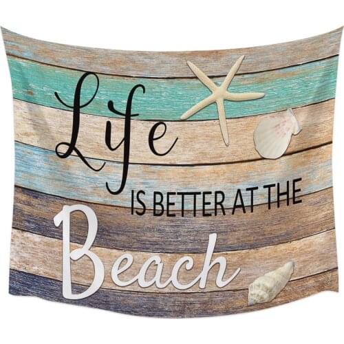 Ocean Beach Wood Grain Starfish Shell Tapestry Wall Hanging Home Wall Decor Blanket Bedroom Tapestry Yoga Mat