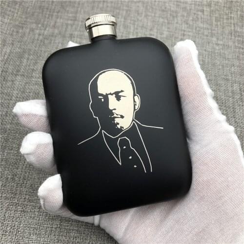 Personalized Black Stalin Lenin 304 Stainless Steel Hip Flask 6 OZ Food Grade Portable Flask With Funnle Laser Engraved Forever