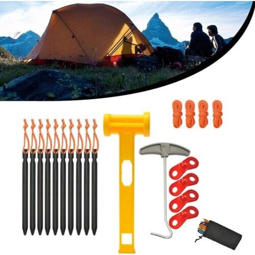 Portable Camping Tent Nail Wind Rope Set Outdoor Hiking Canopy Hammer Buckle Accessories