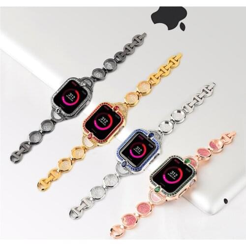 Luxury Strap for Apple Watch Band 40mm 38mm 44mm 42mm Sleek Metal Bling Case for iWatch SE 6/5/4/3/2/1 Bracelet Wristband Women