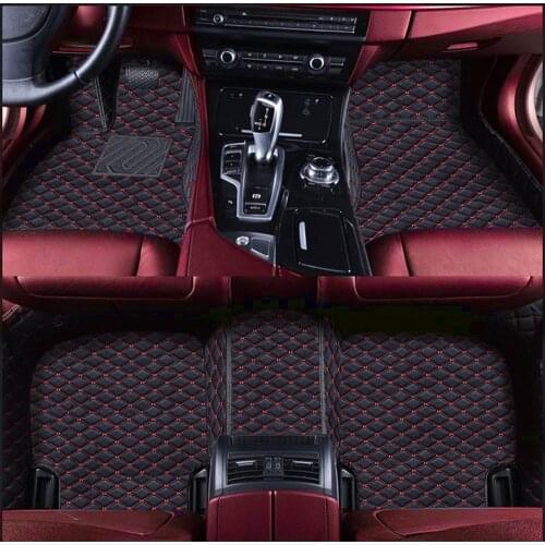 Luxury Surround Floor Mats Fit for Honda Accord 2008-2018 Left Rudder PU Leather Red Stitching Mat Set Car Interior Carpets
