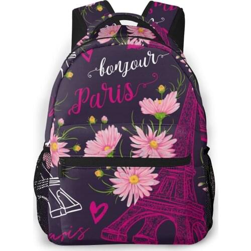 Backpack Women Shoulder Bag For Teenage Girls Vintage Tower Kisses Hearts Flowers Bagpack Female Ladies School Backpack
