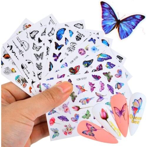 Butterfly Flower Leaves Self Adhesive Sliders Beauty Nail Foils Blue & Black Summer Art Nail Stickers 3d Decals New 2021
