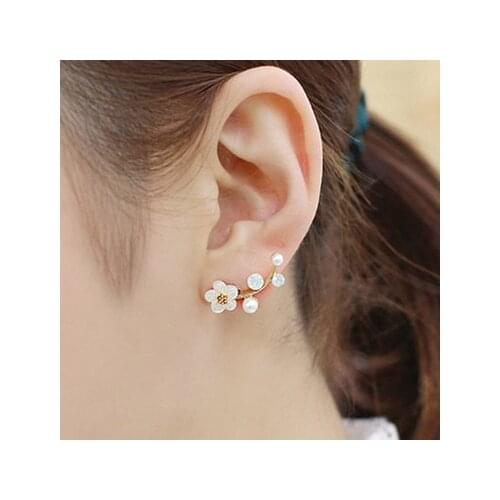 YaYI Jewelry Fashion White Glass Zircon Pearl Silver Color Ear Wedding Party Tassel Pierced Little Gift Stud Hoop Earrings Gifts