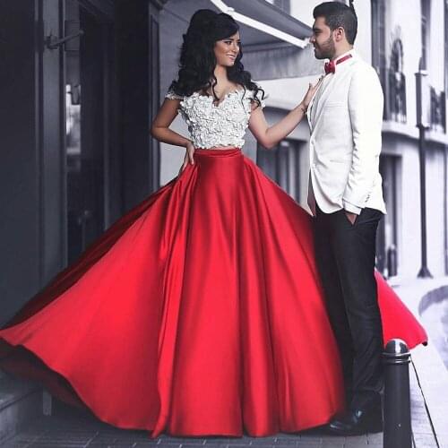 SuperKimJo Red Prom Dresses 2020 Vestido De Graduacion Handmade Flowers Satin A Line Prom Gown Vestido De Festa De Casamento