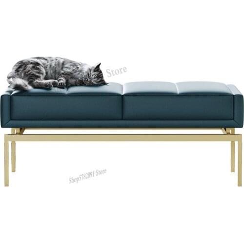 Postmodern Minimalist Leather Art Bed End Stool Bedroom Light Luxury Stainless Steel Shoe Change Stool Home Sofa Stool Foot