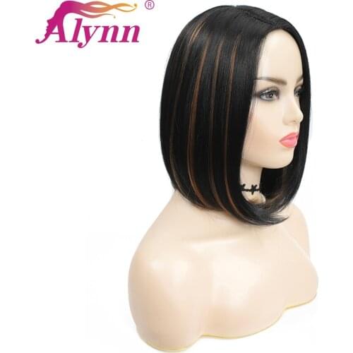 Alynn 1B/30 Short Straight Synthetic High Quality Hair Side Part Wigs For Women Daily Cosplay Party Use Heat Resistant Fiber