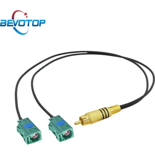 Green Fakra E Y-Type Splitter Pigtail Cable 1 RCA Male to 2 Dual FAKRA E Female Jack Radio TV Antenna Adapter Extension Cord