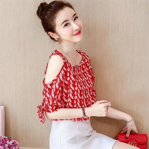 Summer 2021 New Short-sleeve Womens O-neck Floral Chiffon Shirts Loose and Thin Strapless Top Women Blouse Blusas Mujer Y786