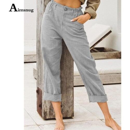 Plus size 4xl 5xl Women Cotton Linen Pants 2021 Summer Casual Trousers with Pocket Gray Khaki Pantalon Female Ankle-Length Pants