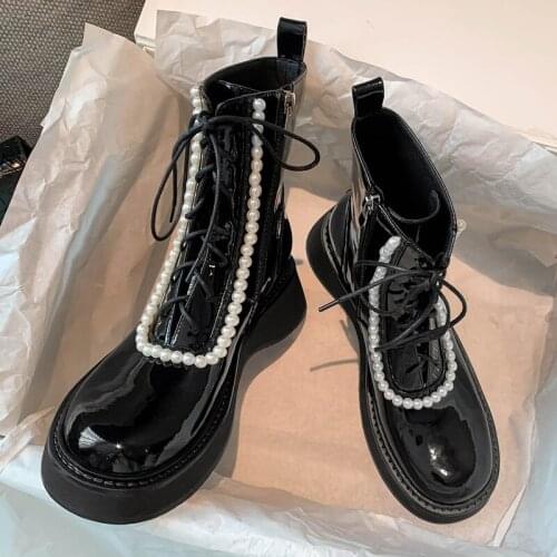 Female Motorcycle Boots Split Leather Square Heel Round Toe Zip Patent Med Heel Crystal Elegant Lady Shoes Women Knee High Boots