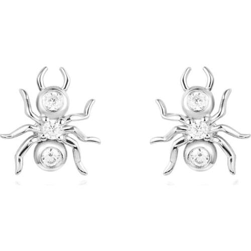 SLJELY 925 Sterling Silver Zircon Mini Ants Stud Earrings Crystal CZ Insect Earring Women Fine Jewelry Les Petets Soldats