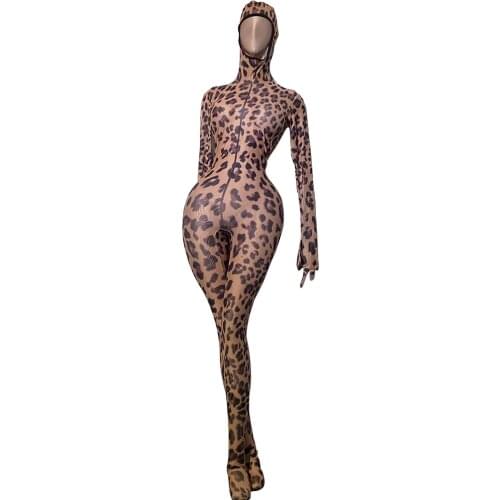 Women Leopard Print Jumpsuit Romper Bodycon Playsuit Clubwear Party Trousers Bodycon Nightclub Stage Wear Cosplay Costumes